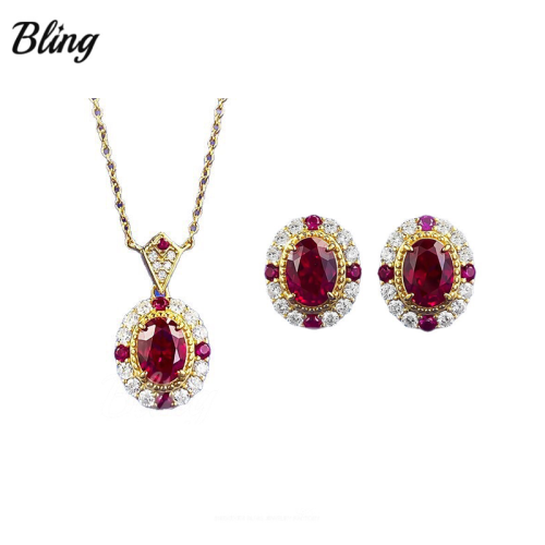 Light Luxury Gemstone 925 Silver Ruby Earrings and Necklace jewelry set