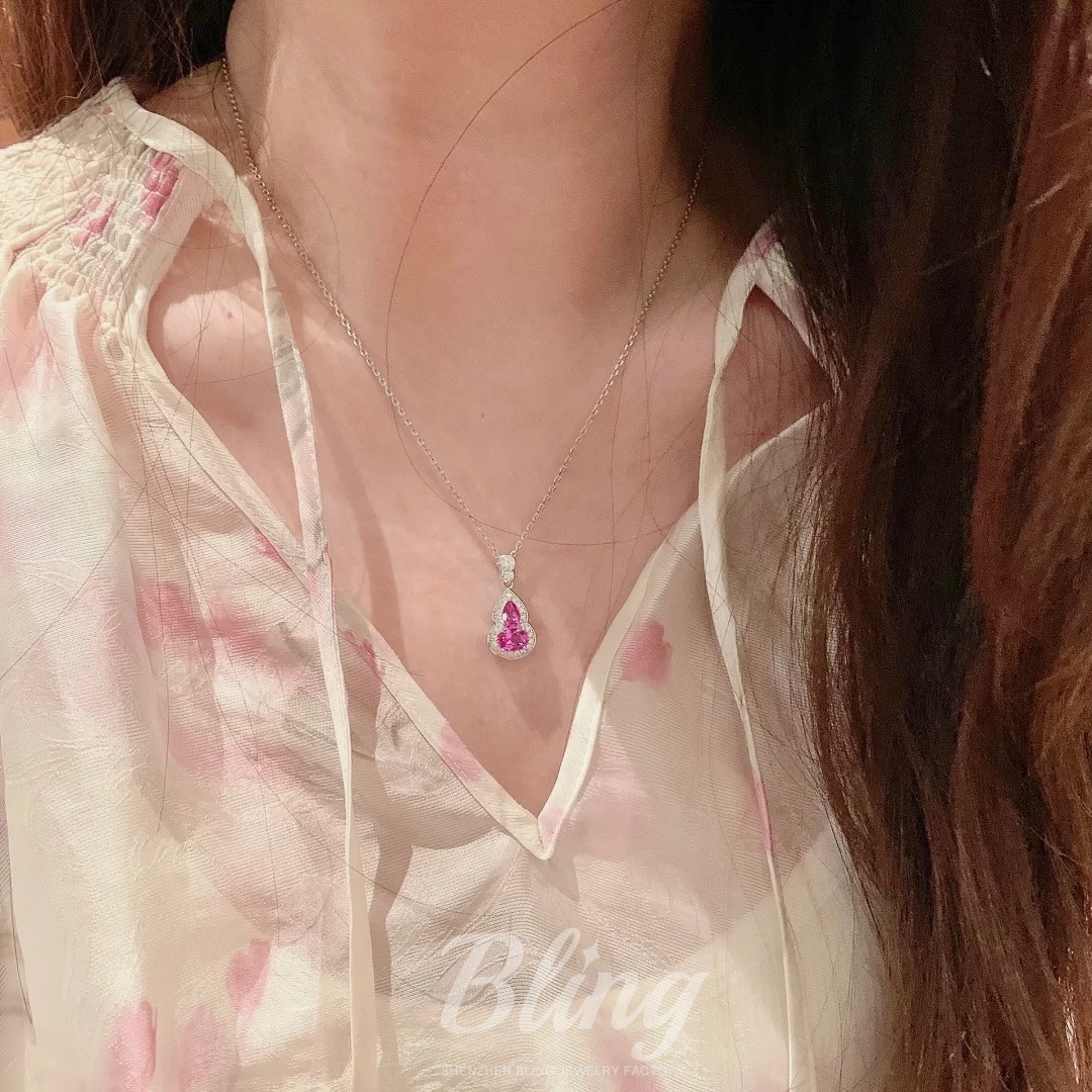 Pigeon Blood Red Small Gourd Fashion Jewelry 925 Sterling Silver Pendant Necklace for Women - Image 3